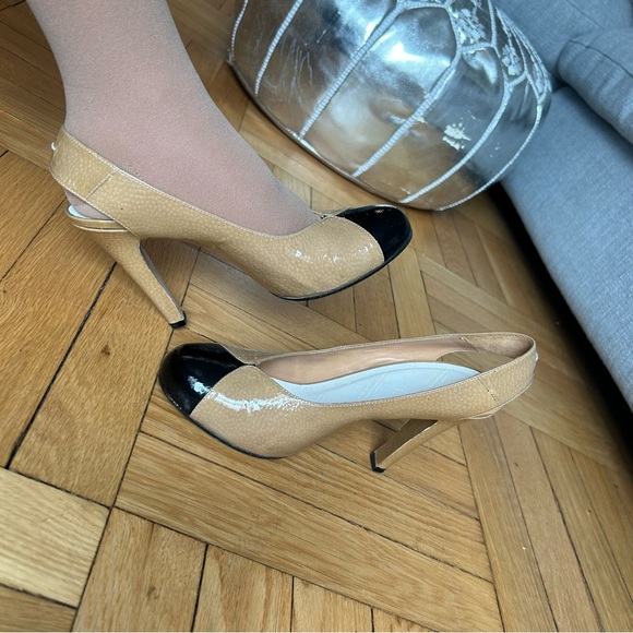 MAISON MARTIN MARGIELA Beige High Heel Black Cap Toe classics sz40 - Picture 8 of 11